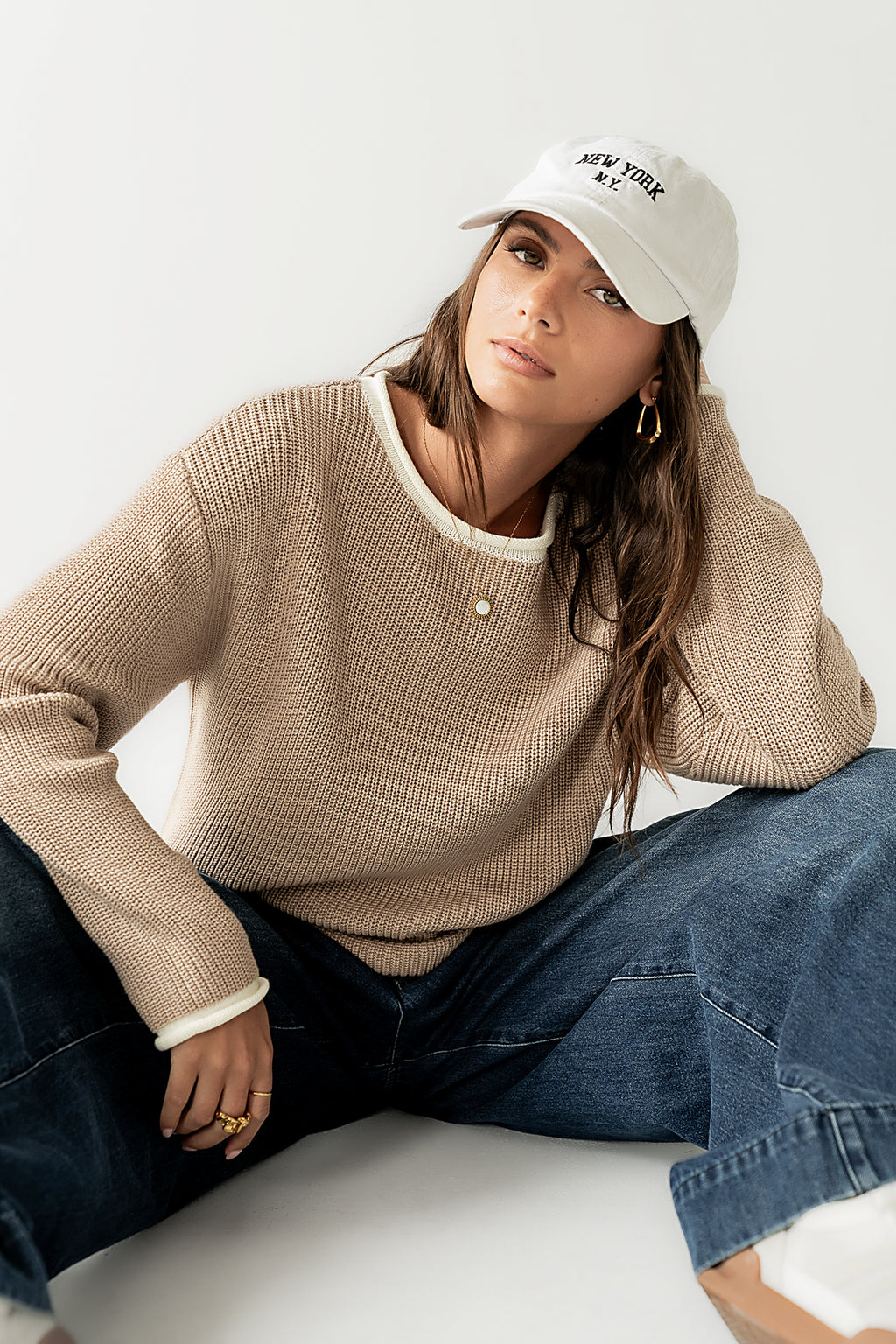 Mandy Contrast Sweater in Tan - FINAL SALE