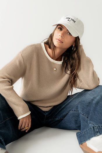 Mandy Contrast Sweater in Tan - FINAL SALE
