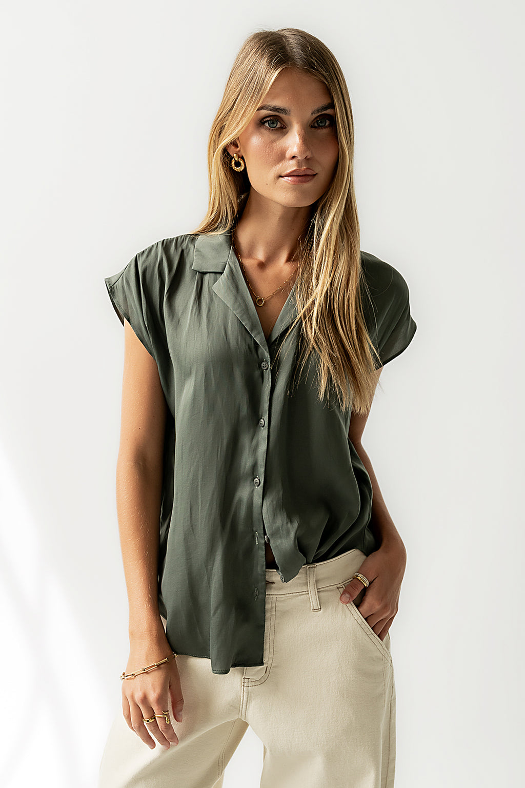 Poppy Collared Blouse in Green