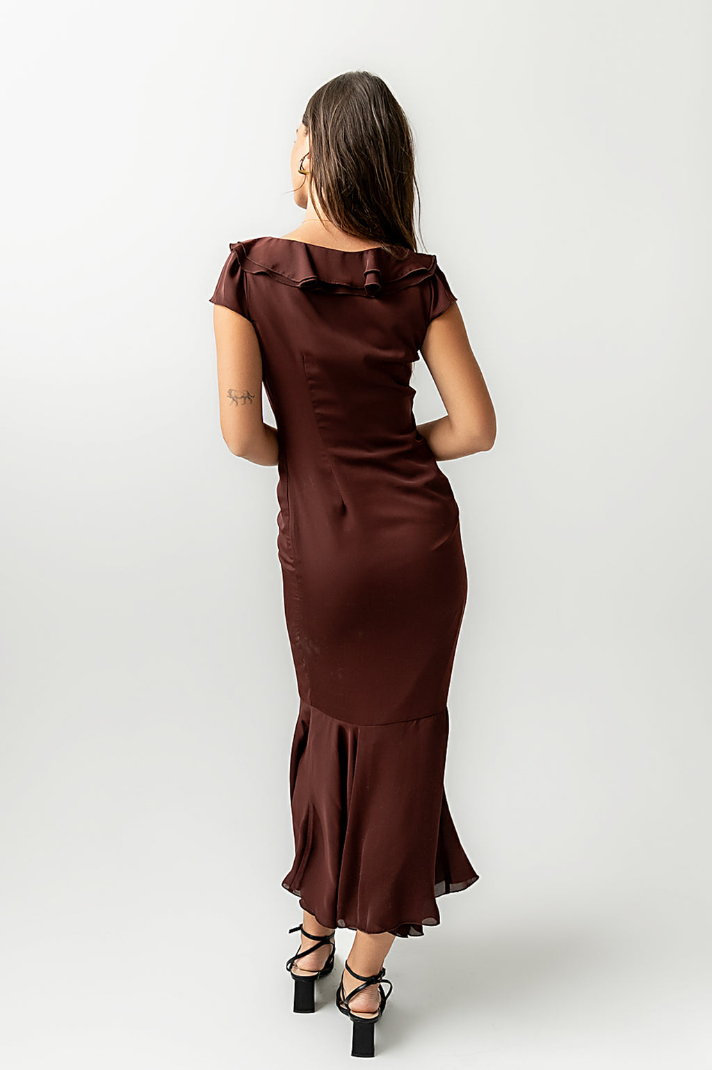 Reese Ruffle Maxi Dress in Red-Brown - FINAL SALE