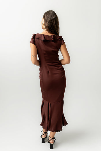 Reese Ruffle Maxi Dress in Red-Brown - FINAL SALE