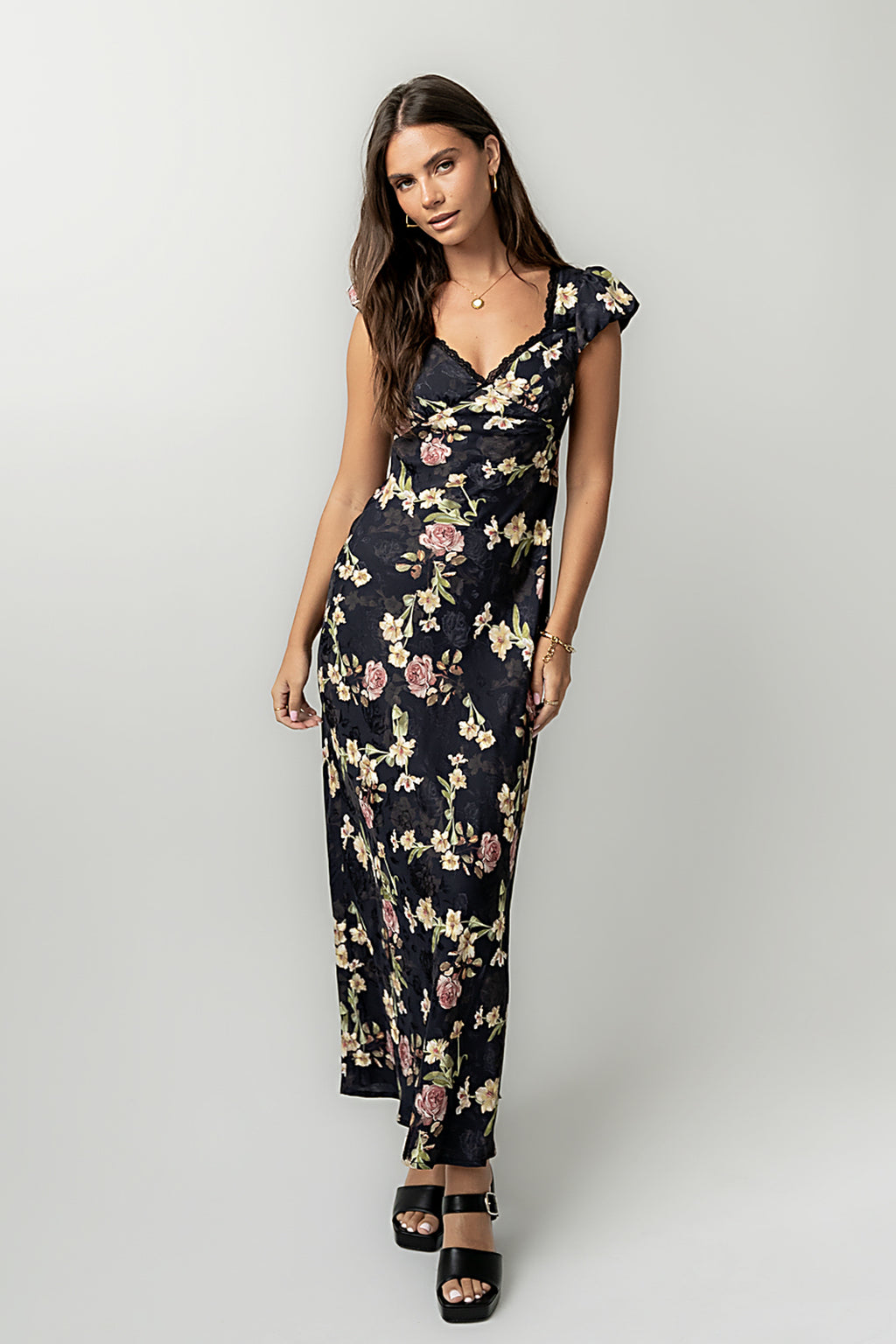 Asa Floral Maxi Dress in Black