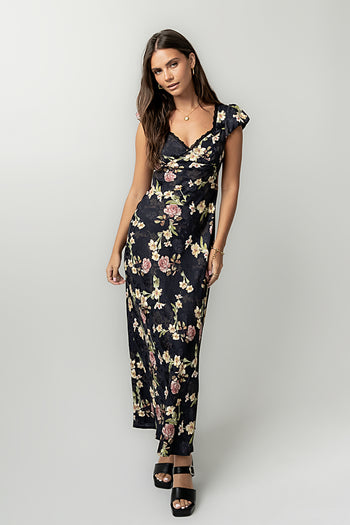 Asa Floral Maxi Dress in Black