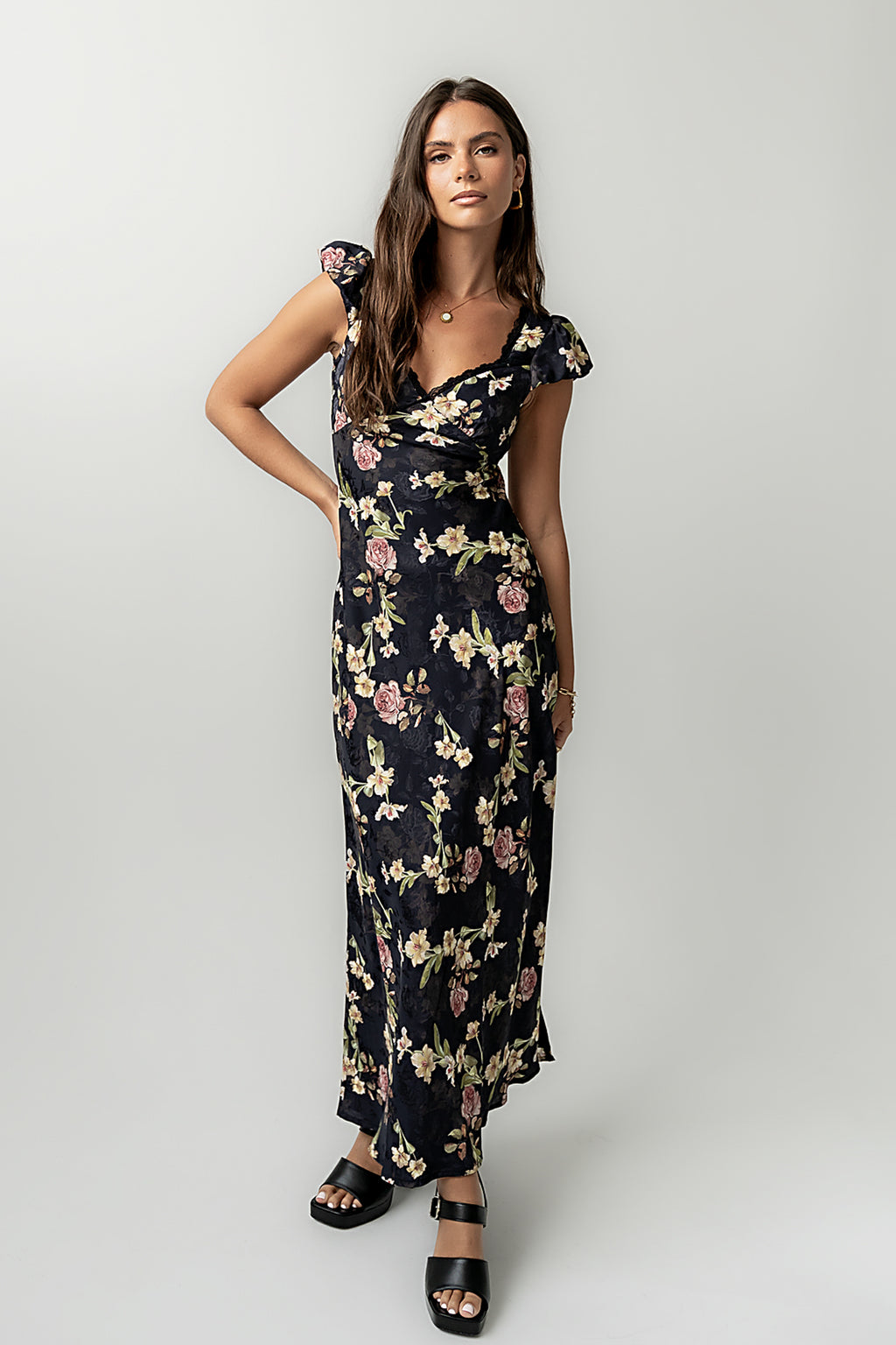 Asa Floral Maxi Dress in Black