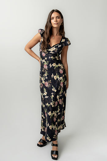 Asa Floral Maxi Dress in Black