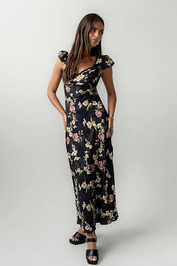 Asa Floral Maxi Dress in Black