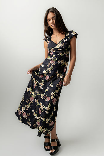 Asa Floral Maxi Dress in Black