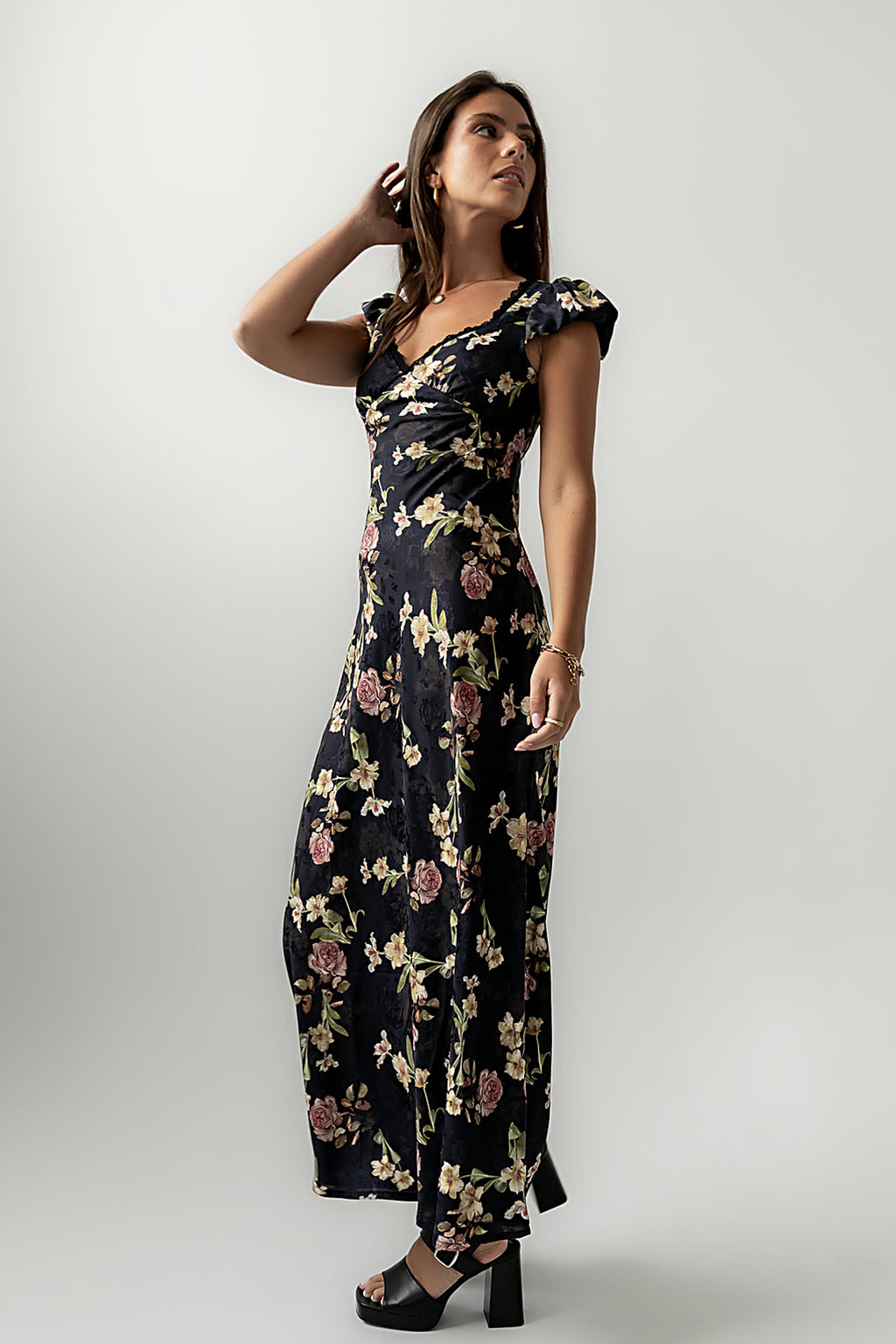 Asa Floral Maxi Dress in Black