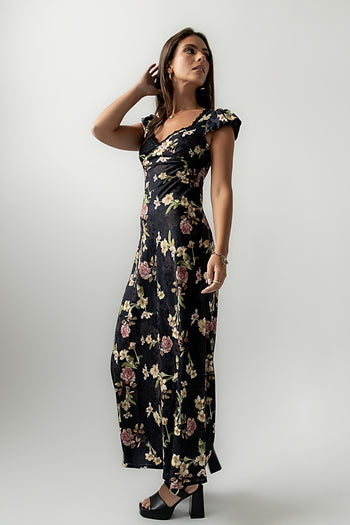 Asa Floral Maxi Dress in Black