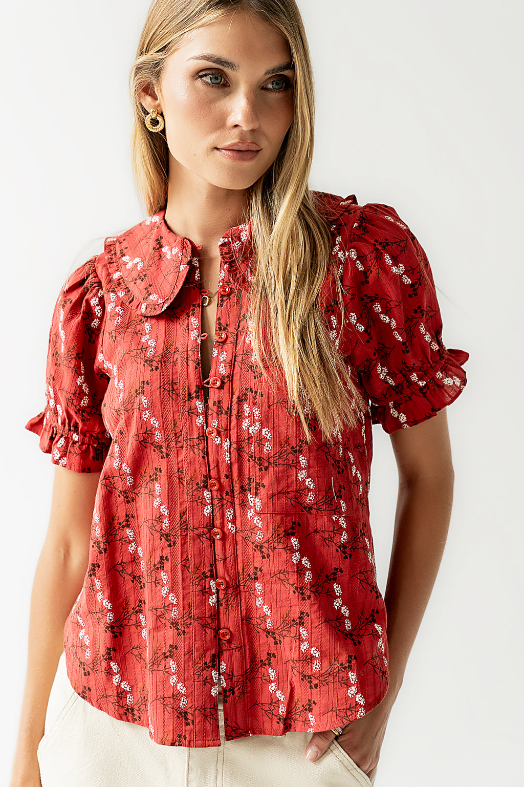 Nelly Floral Blouse in Red