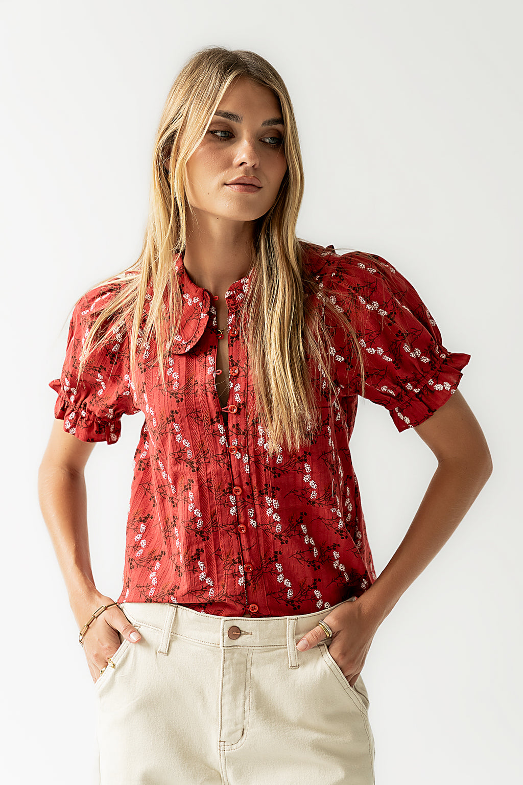 Nelly Floral Blouse in Red