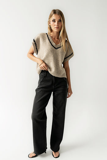 Hazel Embroidered Sweater Top in Oatmeal