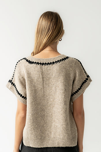 Hazel Embroidered Sweater Top in Oatmeal
