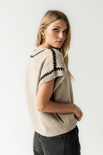 Hazel Embroidered Sweater Top in Oatmeal