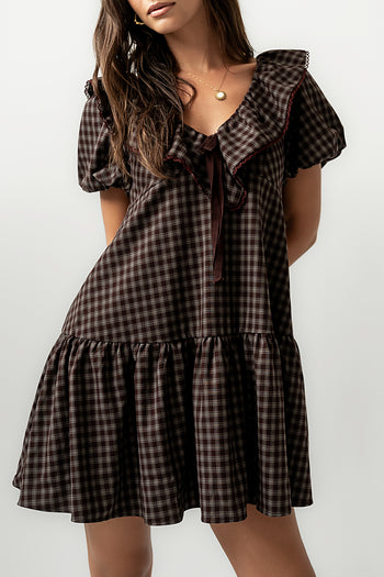 Tony Gingham Baby Doll Dress in Brown - FINAL SALE
