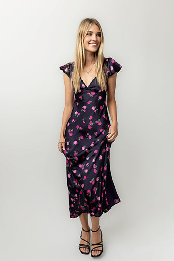 Asa Floral Maxi Dress in Plum