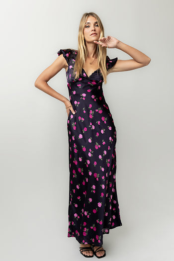Asa Floral Maxi Dress in Plum