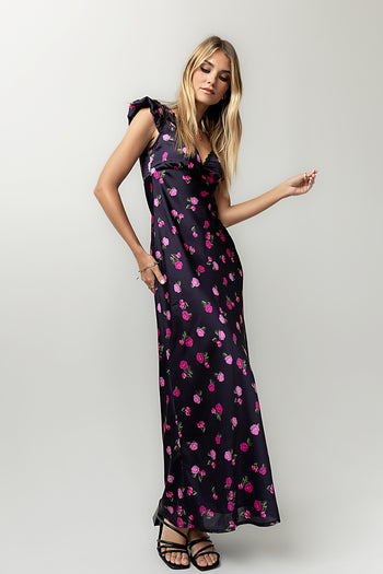 Asa Floral Maxi Dress in Plum