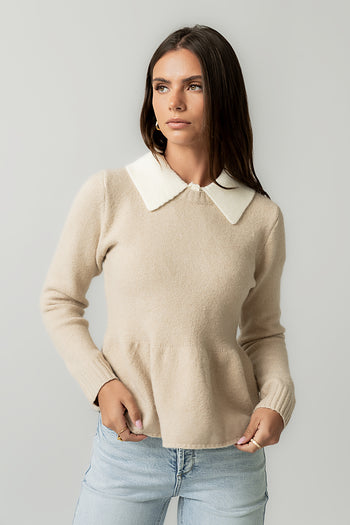 Libby Peplum Sweater in Taupe