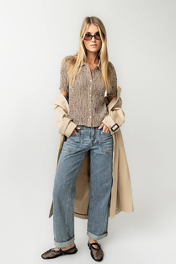 Connie Gingham Blouse in Brown - FINAL SALE