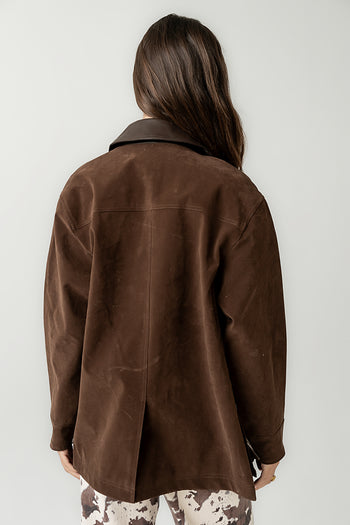 Carly Vegan Leather Jacket in Brown