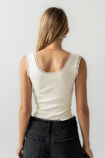 Mackie Lace Trim Tank in Cream