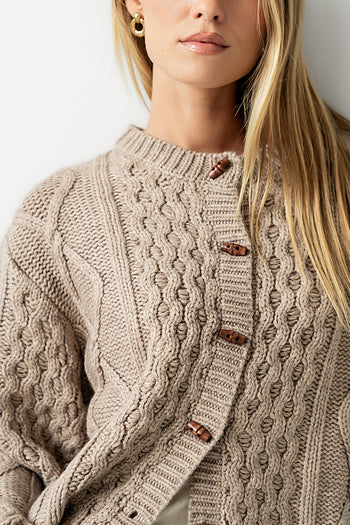 Noah Cable Knit Cardigan in Taupe - FINAL SALE