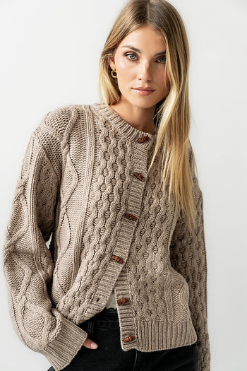 Noah Cable Knit Cardigan in Taupe - FINAL SALE
