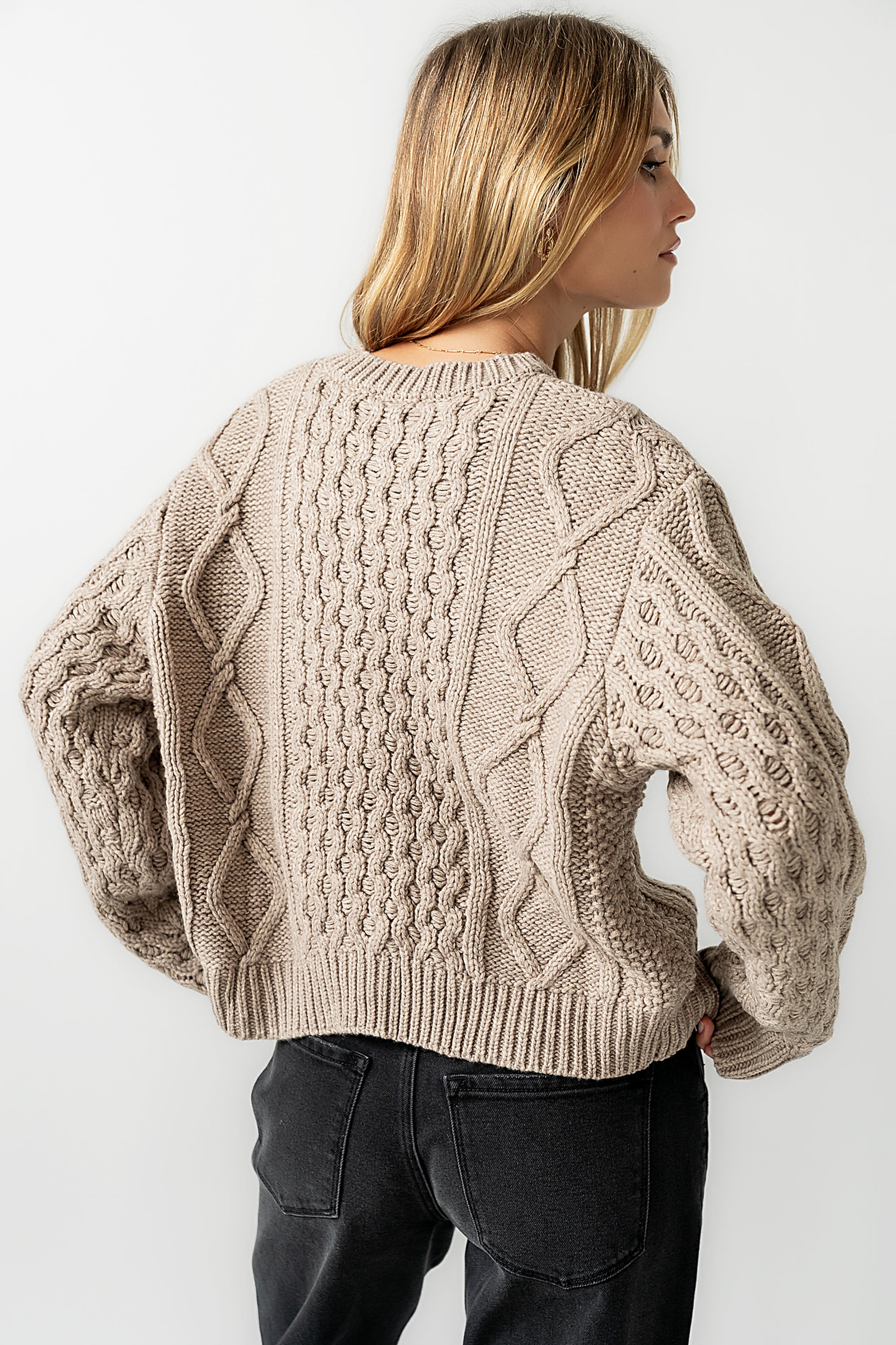 Noah Cable Knit Cardigan in Taupe