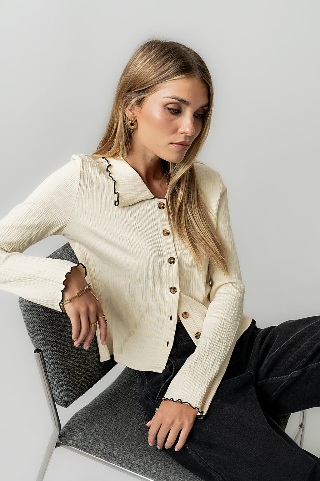Jazmine Contrast Top in Cream - FINAL SALE