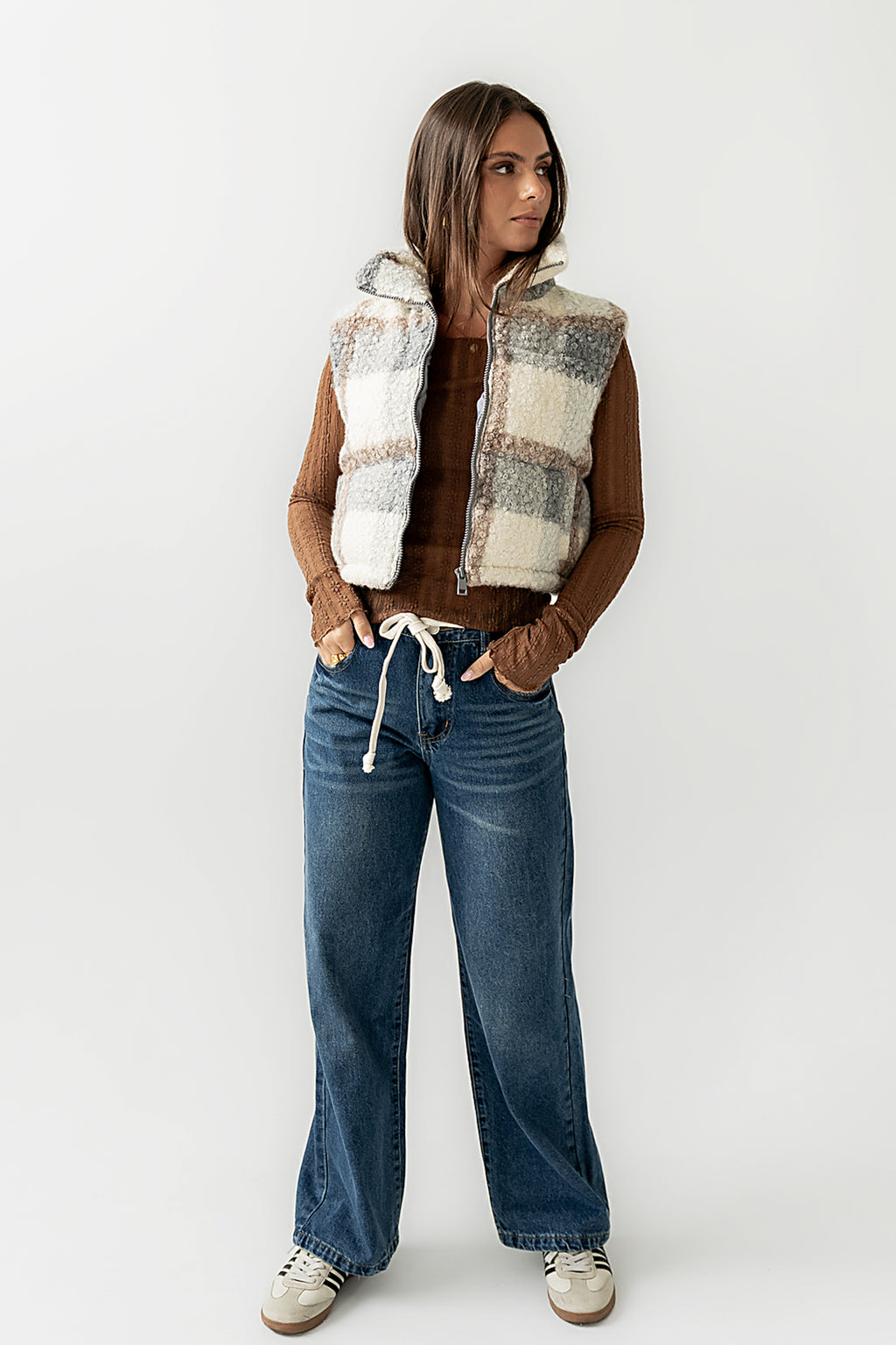 Nolan Puffer Vest in Grey Plaid - FINAL SALE
