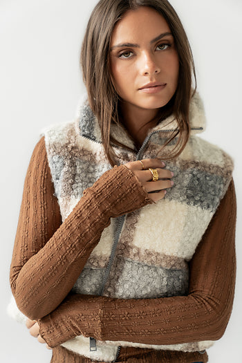 Nolan Puffer Vest in Grey Plaid - FINAL SALE