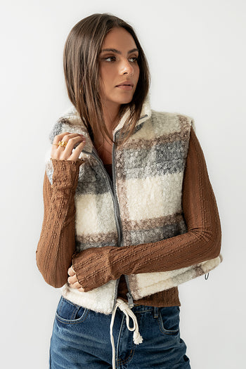Nolan Puffer Vest in Grey Plaid - FINAL SALE
