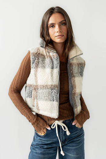 Nolan Puffer Vest in Grey Plaid - FINAL SALE