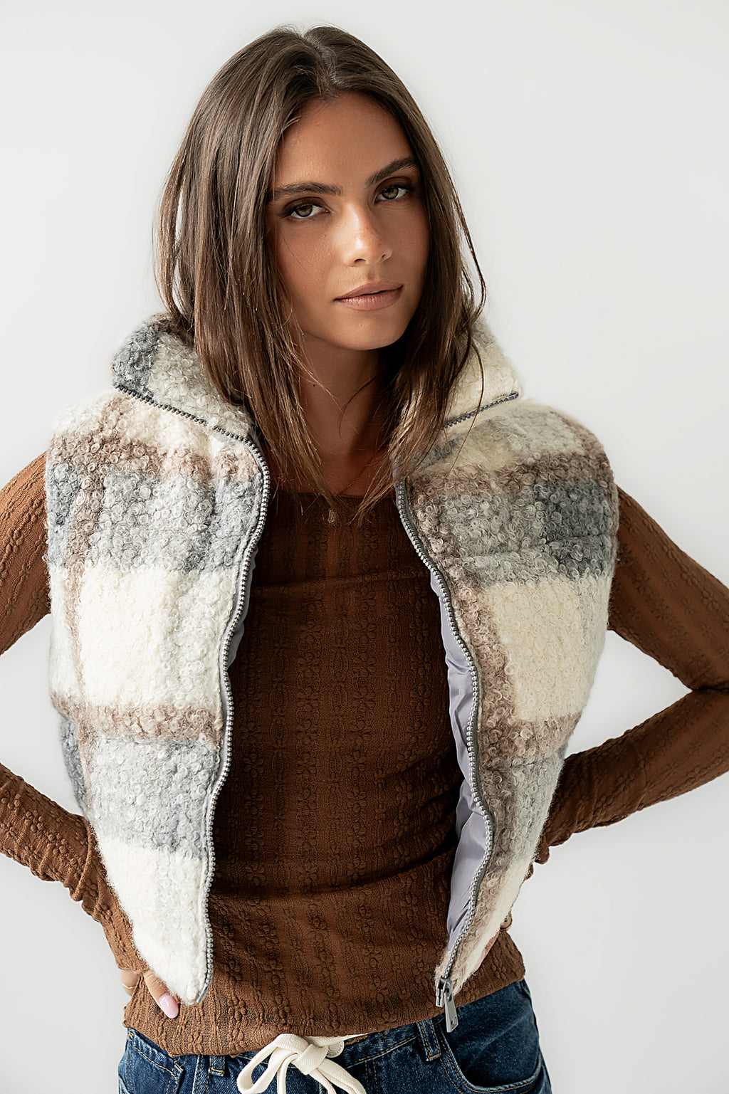 Nolan Puffer Vest in Grey Plaid - FINAL SALE