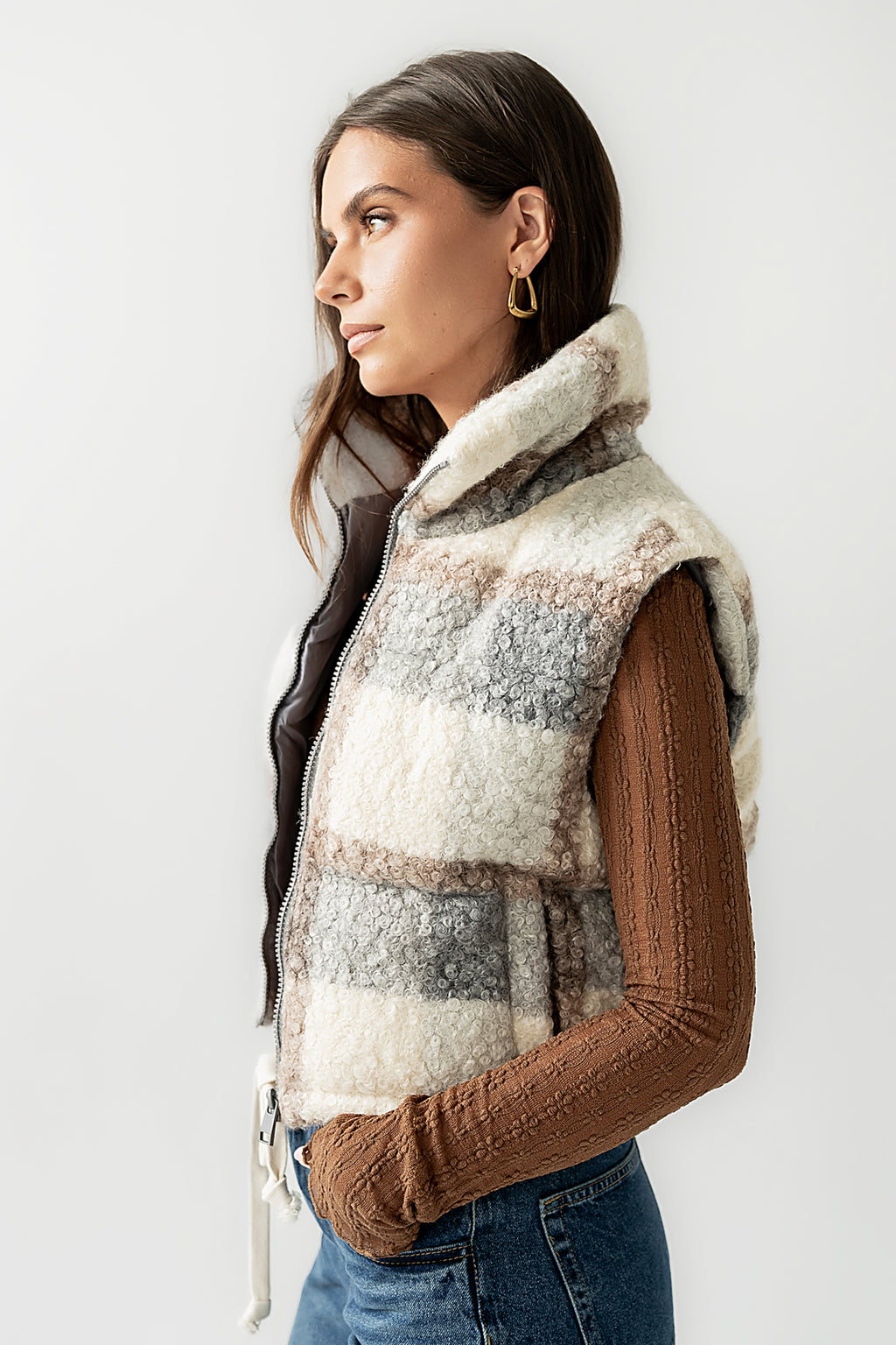 Nolan Puffer Vest in Grey Plaid - FINAL SALE