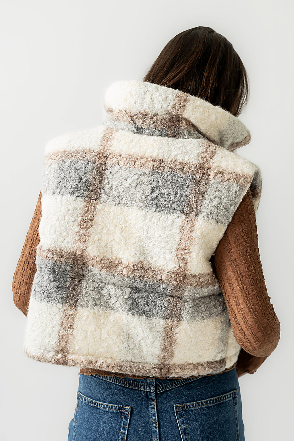 Nolan Puffer Vest in Grey Plaid - FINAL SALE