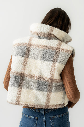 Nolan Puffer Vest in Grey Plaid - FINAL SALE