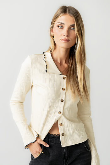 Jazmine Contrast Top in Cream - FINAL SALE