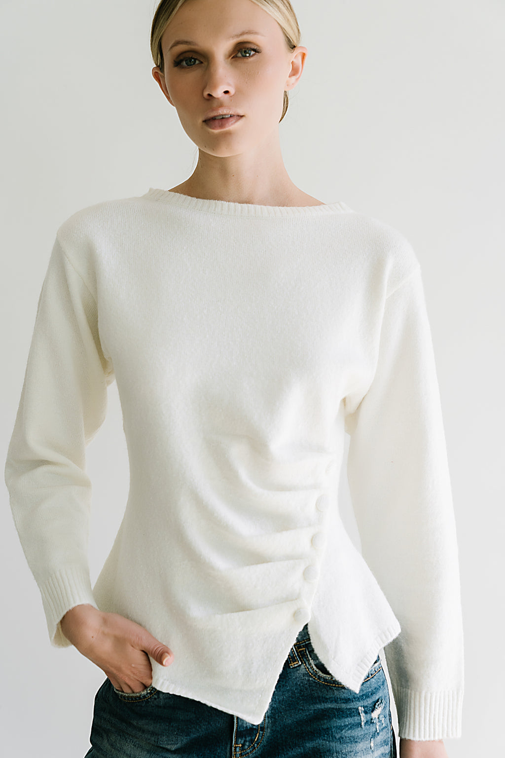 Jerzey Asymmetrical Sweater in Ivory - FINAL SALE