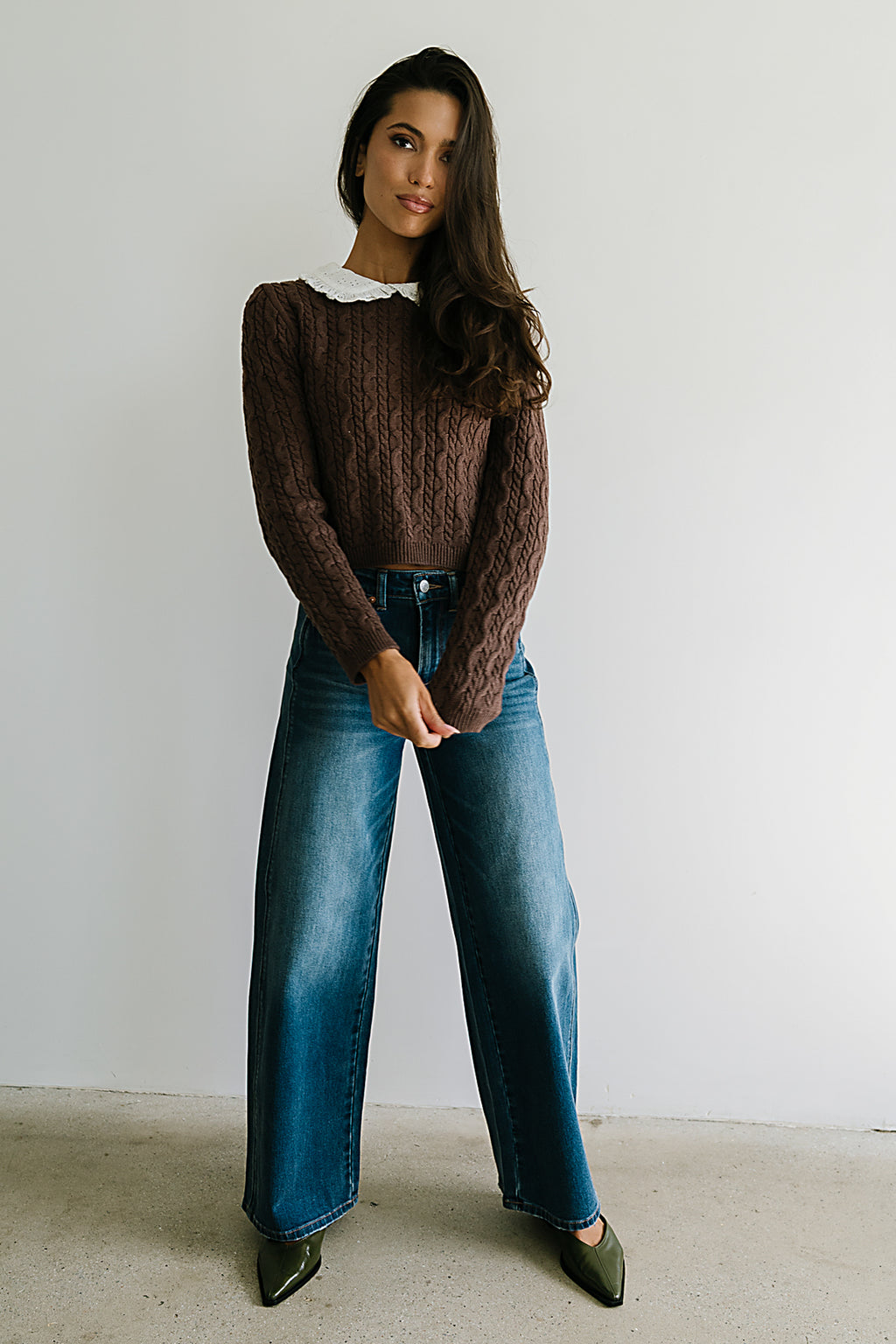 Hayley Collared Sweater in Brown - FINAL SALE