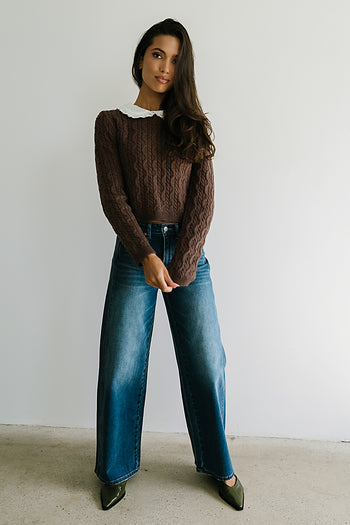 Hayley Collared Sweater in Brown - FINAL SALE