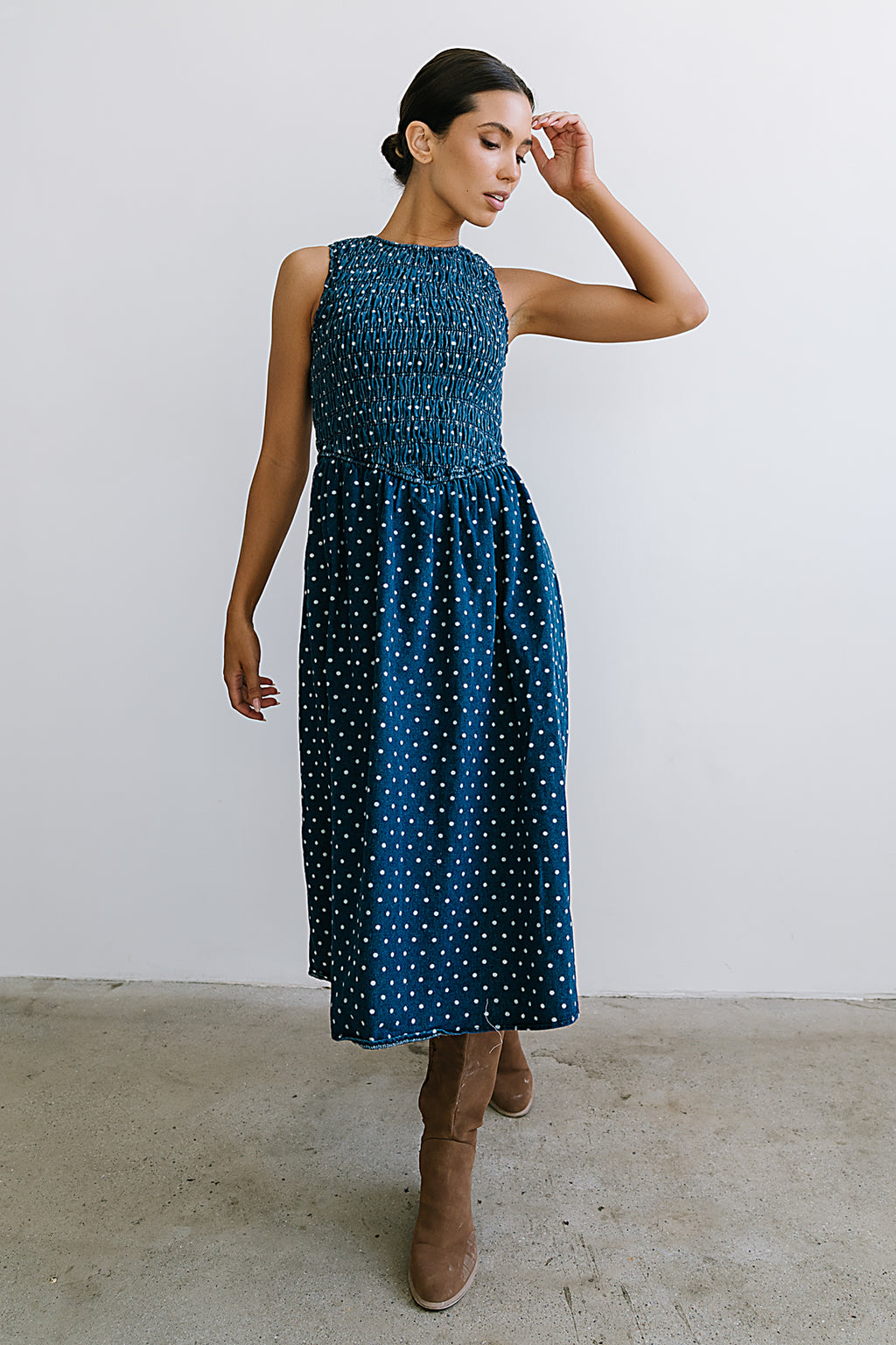 knee length dresses for ladies Faithfull The Brand Jamie Juniper Stripe Strapless Midi Dress main image 1