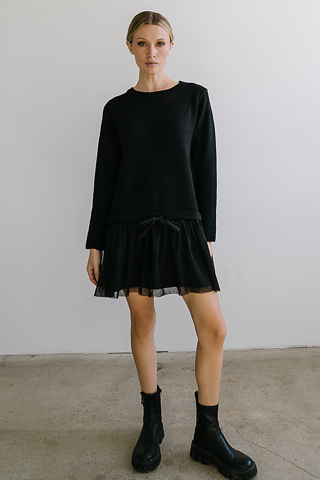 Bellise Baby Doll Sweater Dress in Black - FINAL SALE