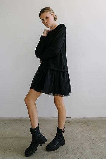 Bellise Baby Doll Sweater Dress in Black - FINAL SALE