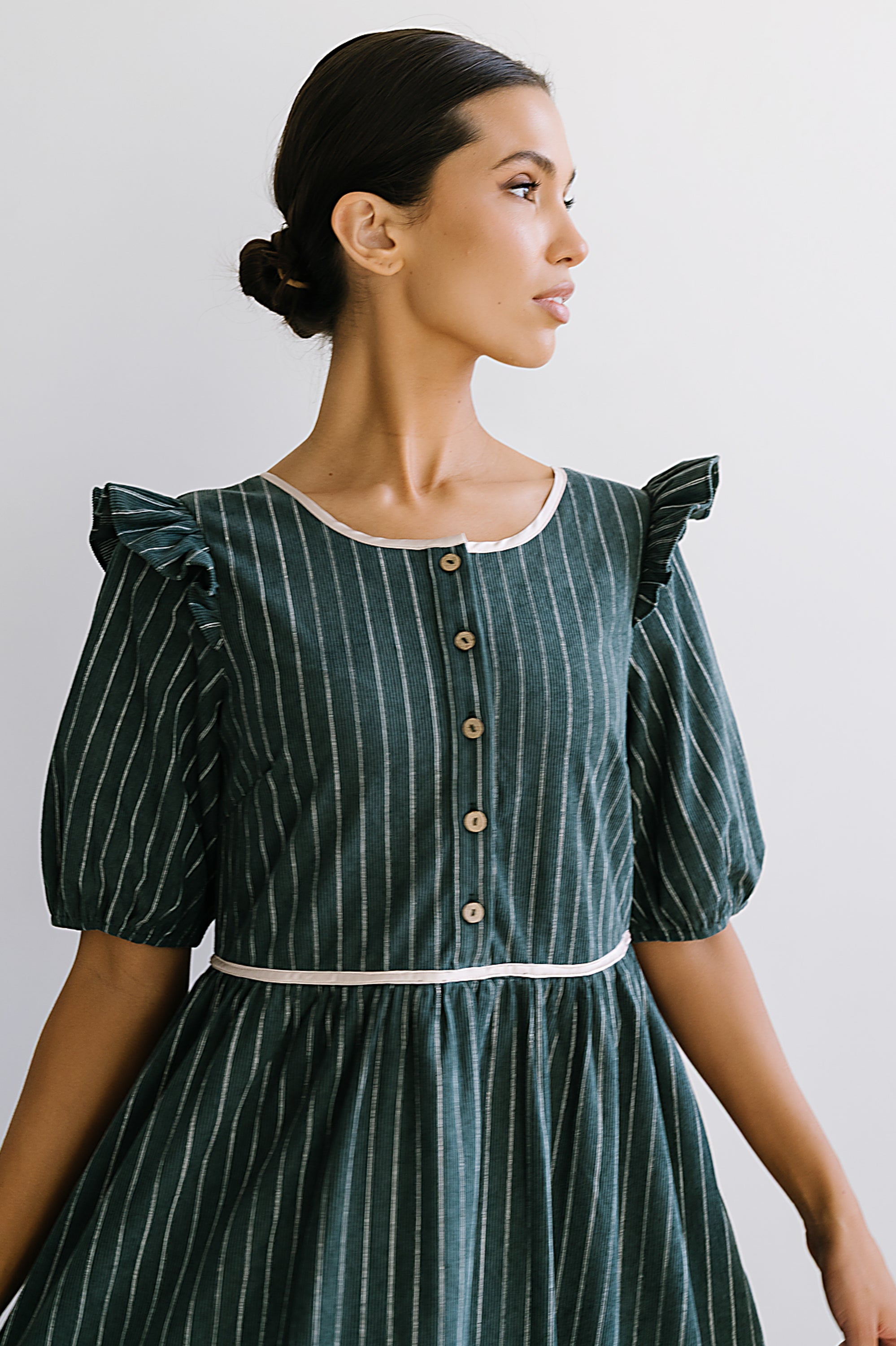 Embellished Baby Doll Midi Dress in Taupe