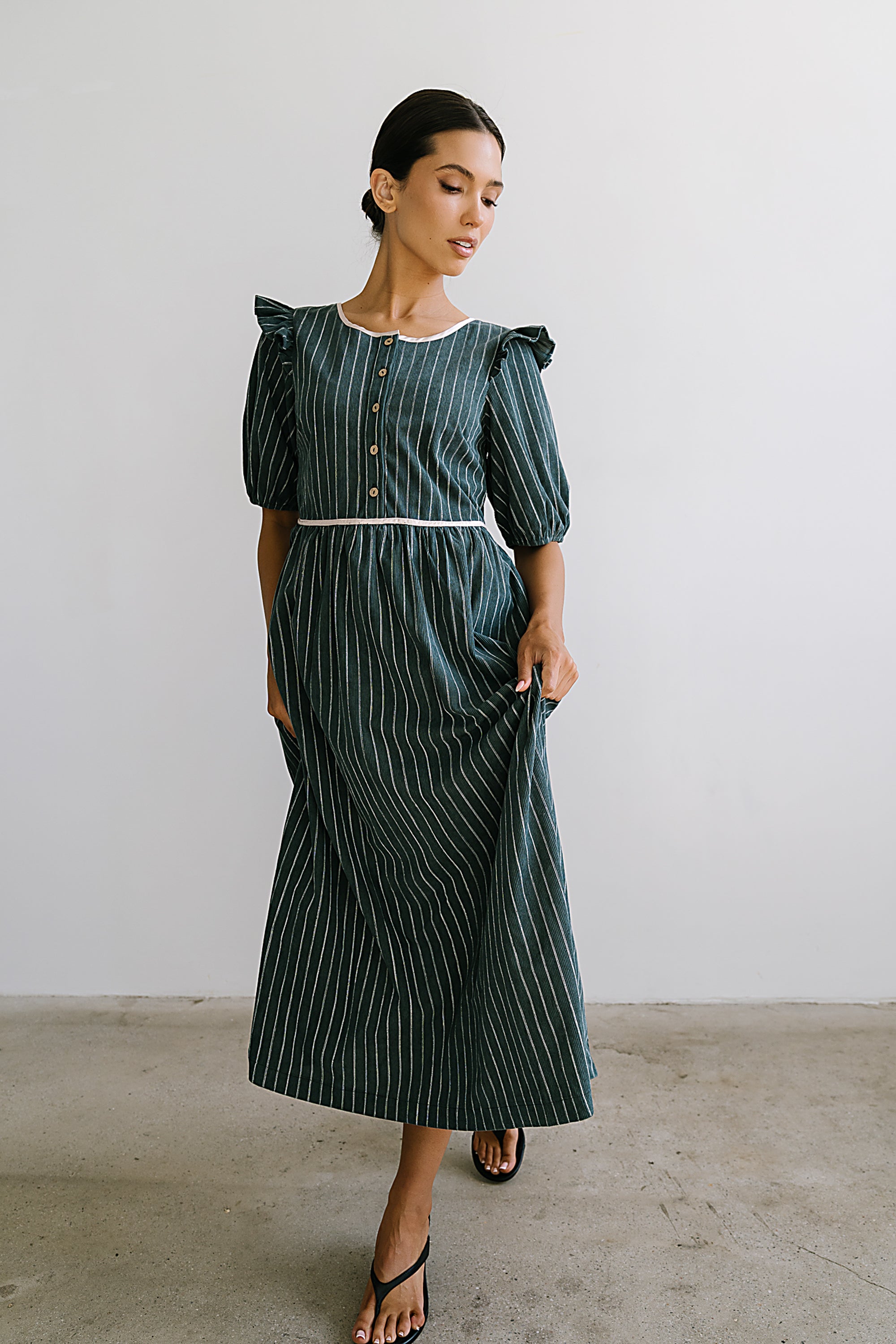 Berlin Corduroy Baby Doll Midi Dress in Green - FINAL SALE Berlin Corduroy Baby Doll Midi Dress in Green - FINAL SALE