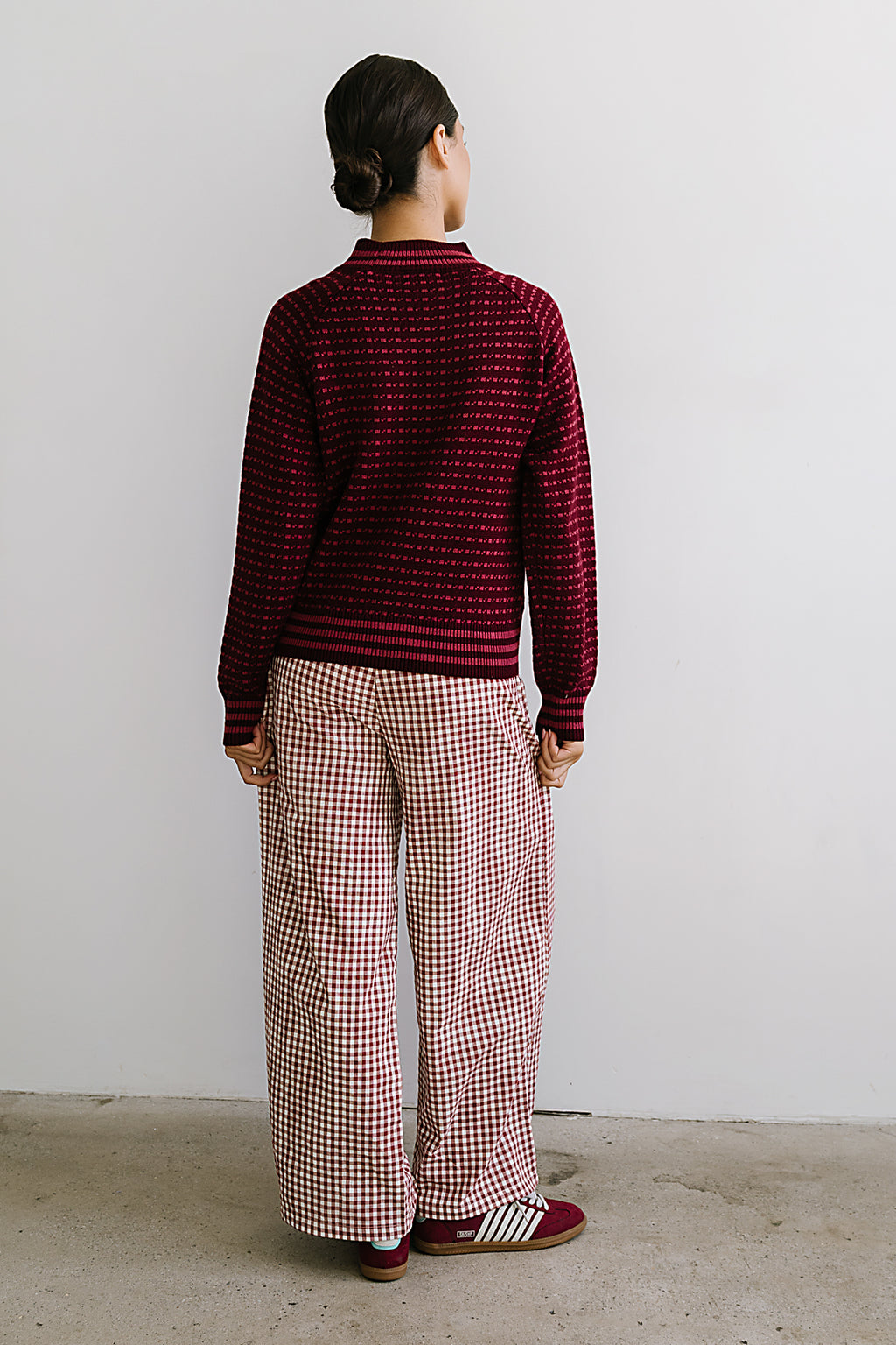 Ada Gingham Wide Leg Pants in Burgundy