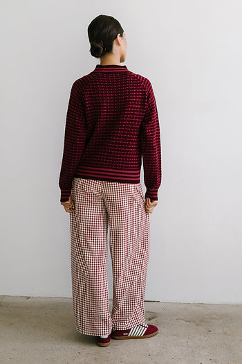 Ada Gingham Wide Leg Pants in Burgundy