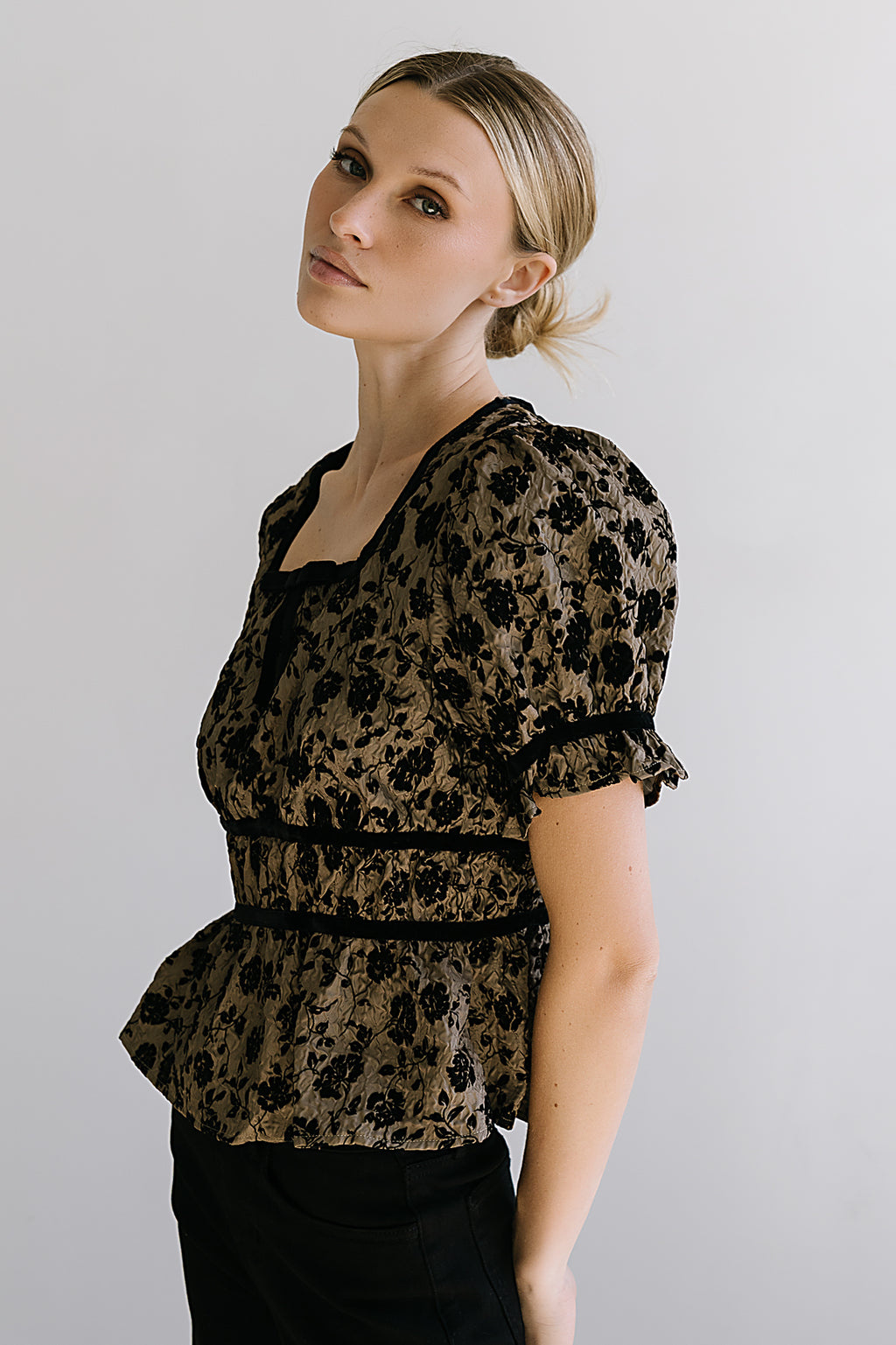 Tallie Floral Blouse in Mocha - FINAL SALE